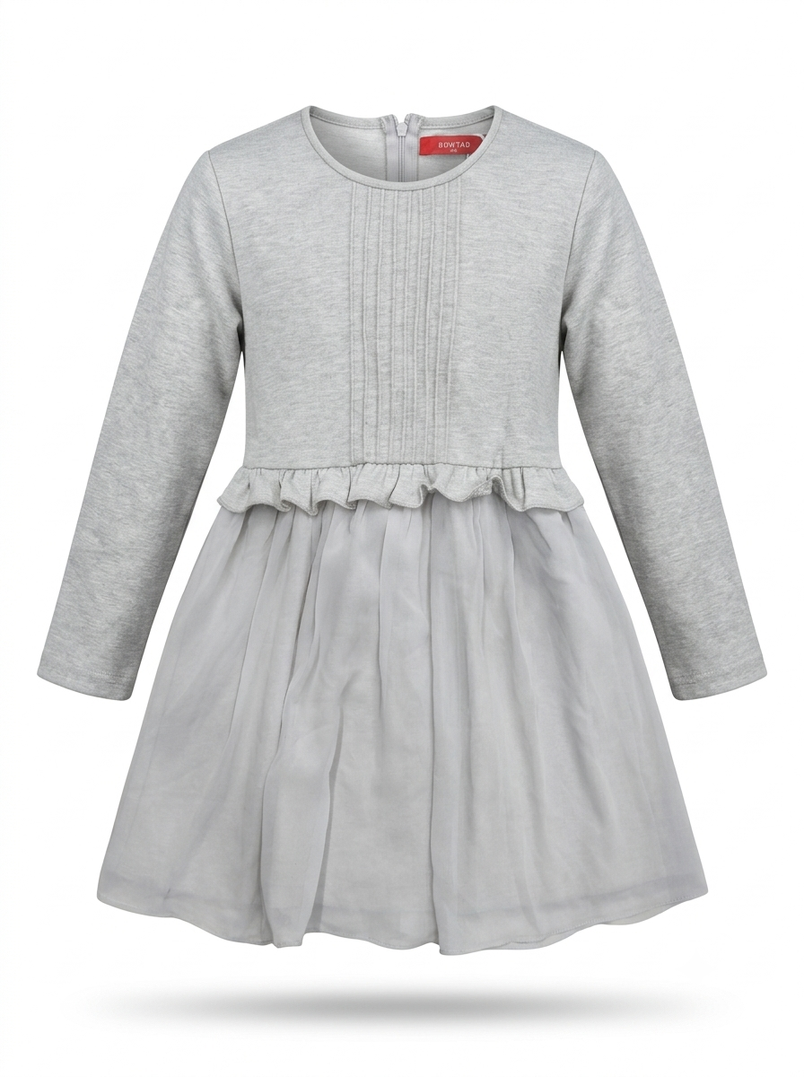 Girls' Cozy Elegance Grey Winter Frock