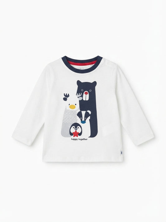 Baby & Toddler Long-Sleeve Animal Graphic Tee – "Happy Together"
