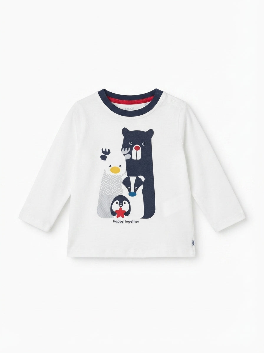 Baby & Toddler Long-Sleeve Animal Graphic Tee – "Happy Together"