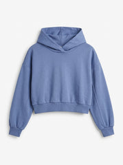 Women Cozy Cropped Basic Fleece Hoodie – Steel Blue