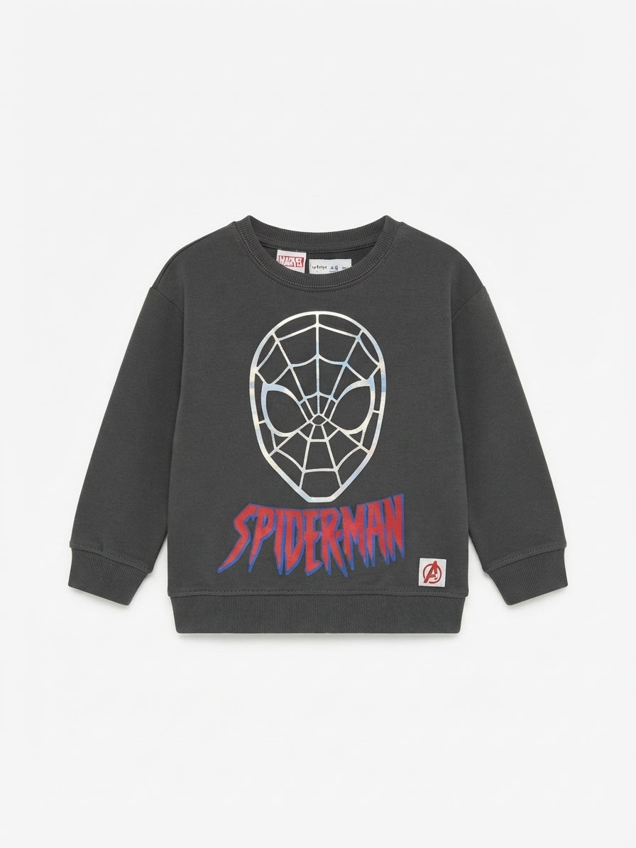 Boys Spider-Man Graphic Long-Sleeve Sweatshirt – Charcoal Grey