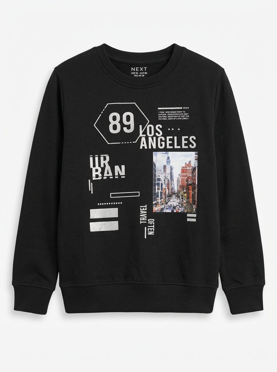 Boys' Urban Graphic Sweatshirt Black Los Angeles Long Sleeve Pullover