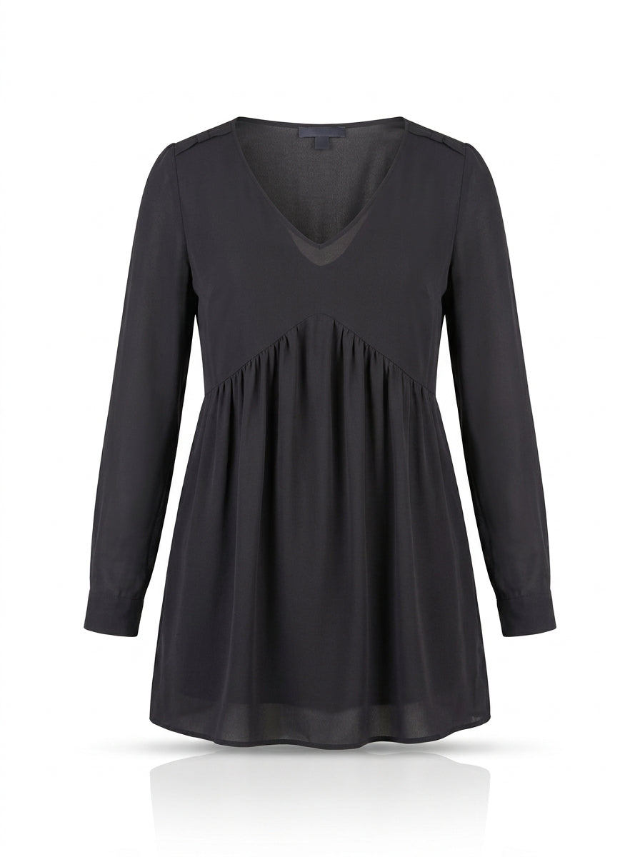 Women's Elegant Black V-Neck Long-Sleeve Top