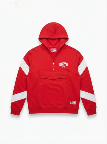 Men's Quarter-Zip Colorblock Anorak Hoodie – Red / White