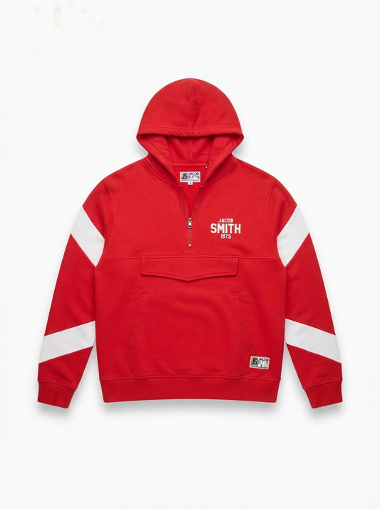 Men's Quarter-Zip Colorblock Anorak Hoodie – Red / White