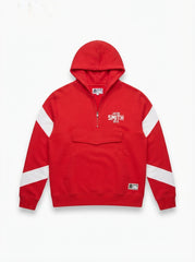 Men's Quarter-Zip Colorblock Anorak Hoodie – Red / White