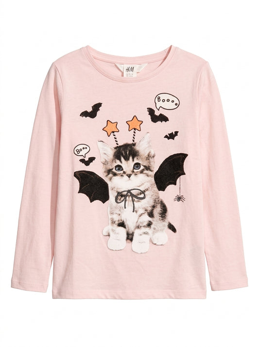 H&M Girls' Pink Kitten Long-Sleeve T-Shirt