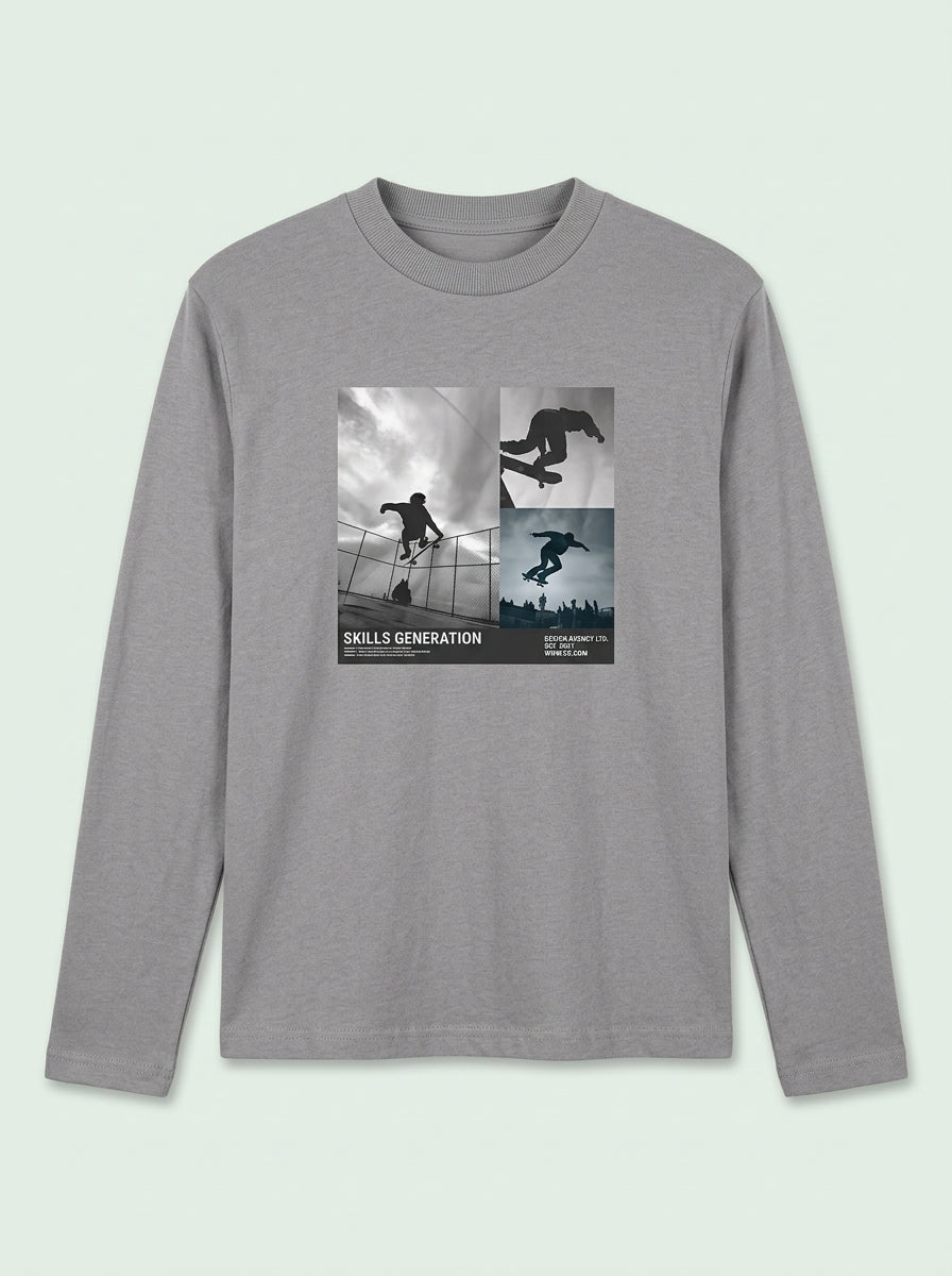 Boys' Casual Cotton Graphic Long-Sleeve T-Shirt – Gray