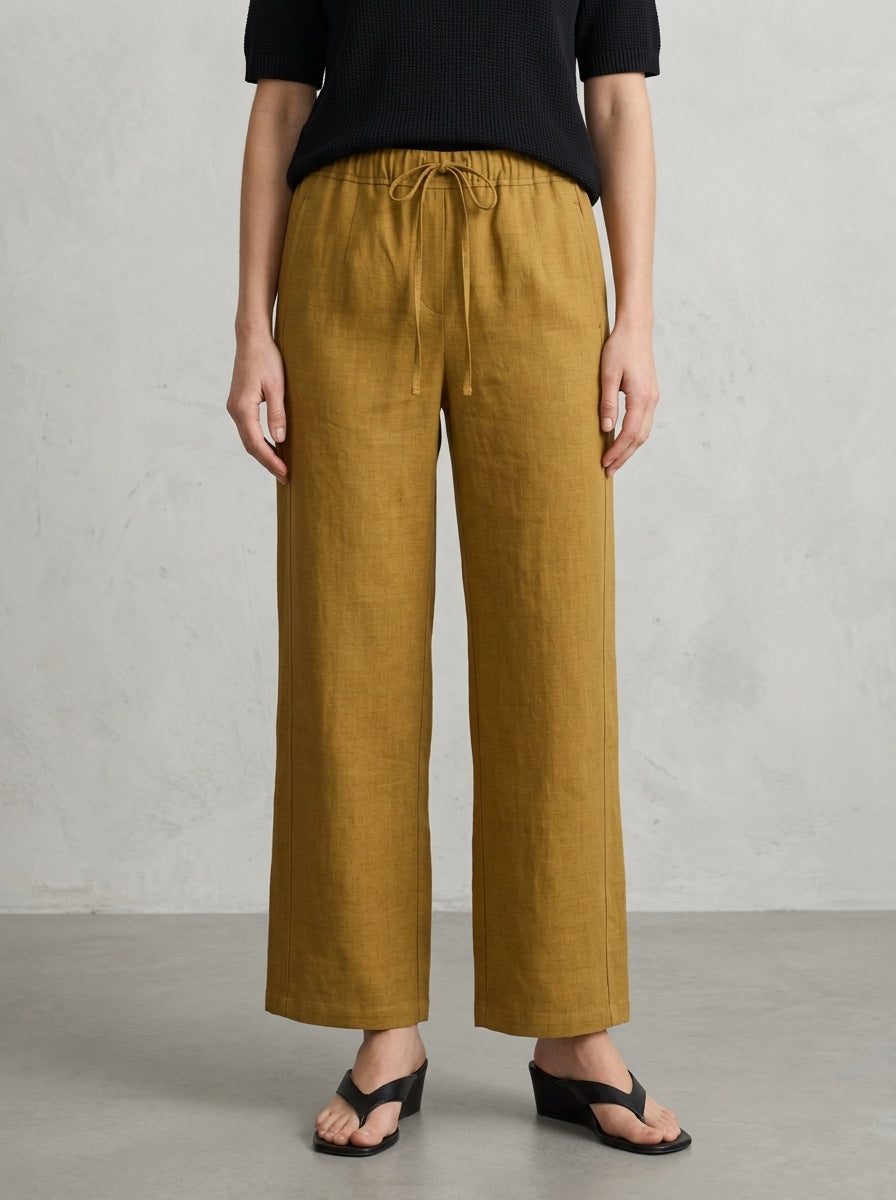 Women Mustard Yellow Drawstring Trousers