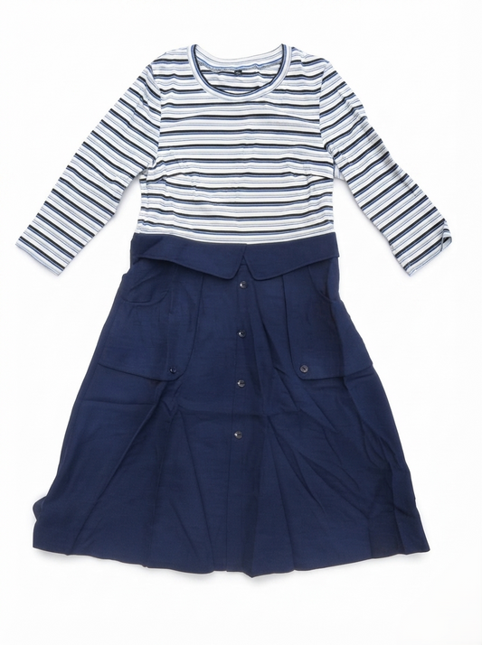 Women's Striped Fit & Flare  Dress – Navy Blue