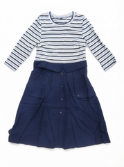 Women's Striped Fit & Flare  Dress – Navy Blue