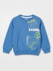 Boys Blue Dinosaur Graphic Sweatshirt - Long Sleeve Crewneck Pullover