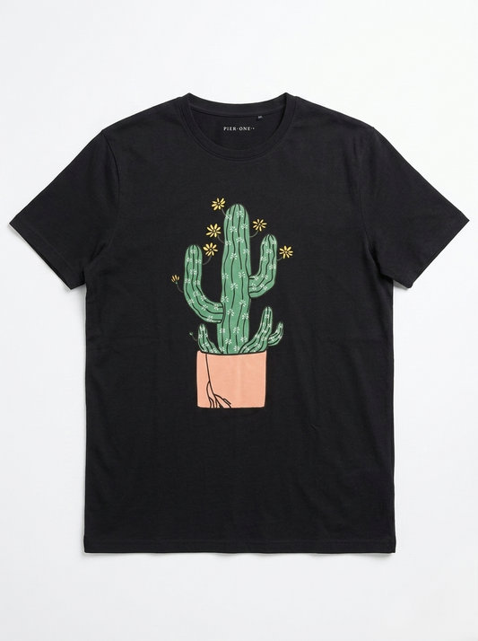 PIER ONE Men's Cactus Graphic T-Shirt – Black