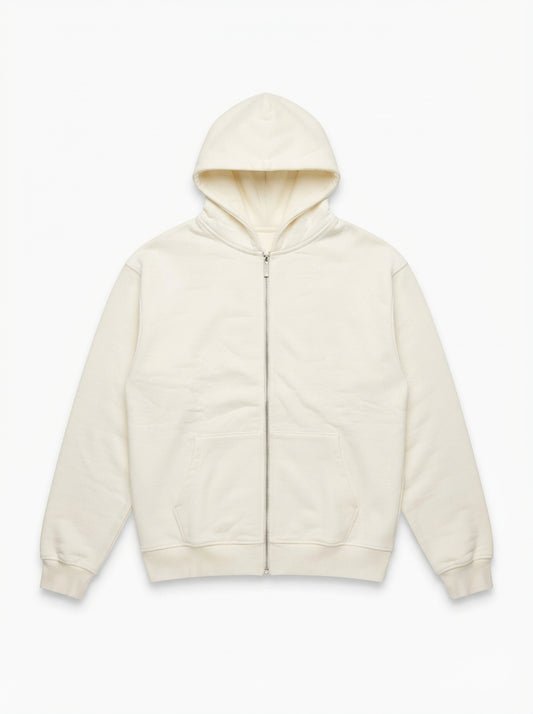 Minimalist Off-White Zip-Up Hoodie | Men's Everyday Streetwear
