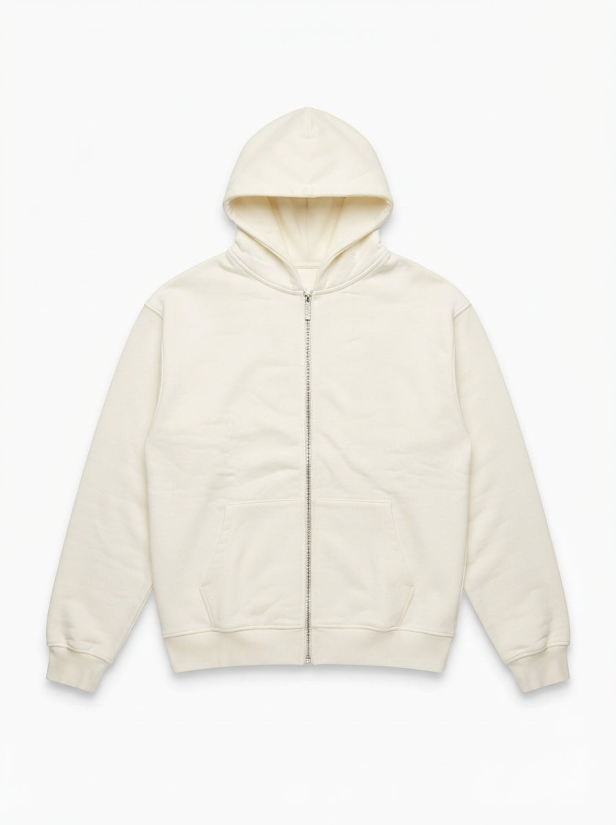 Minimalist Off-White Zip-Up Hoodie | Men's Everyday Streetwear