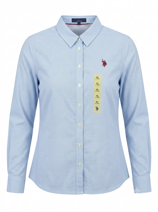 Women's Light Blue Micro-Pattern Button-Down Shirt