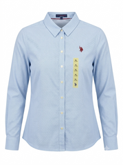 Women's Light Blue Micro-Pattern Button-Down Shirt