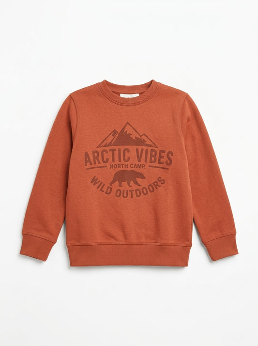 Boys' "Arctic Vibes" Graphic Sweatshirt – Terracotta Rust