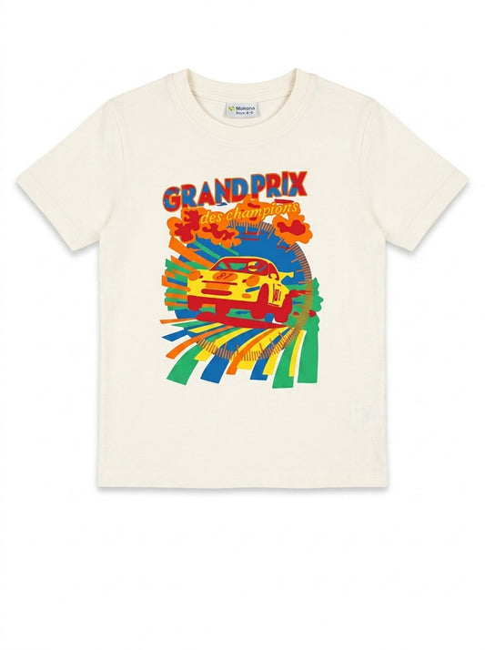Mohona Boys' Off-White "Grand Prix" Racing Graphic T-Shirt