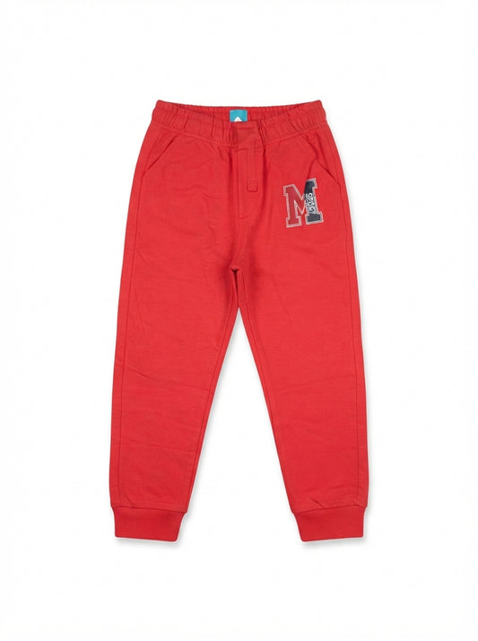 Boys' Red Joggers with Letter "M" Graphic and Ribbed Cuffs