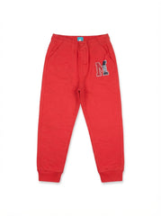 Boys' Red Joggers with Letter "M" Graphic and Ribbed Cuffs