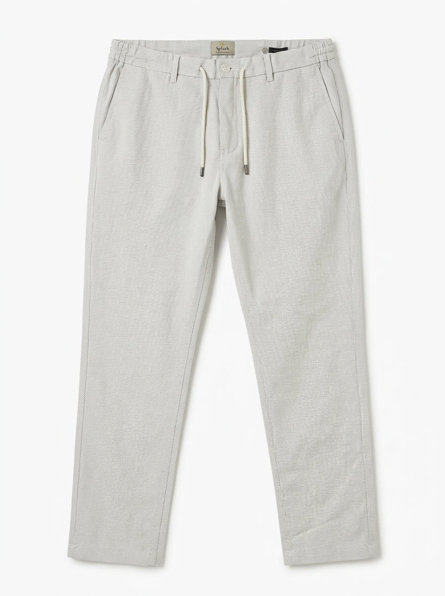 Men's Light Grey Textured Casual Trousers