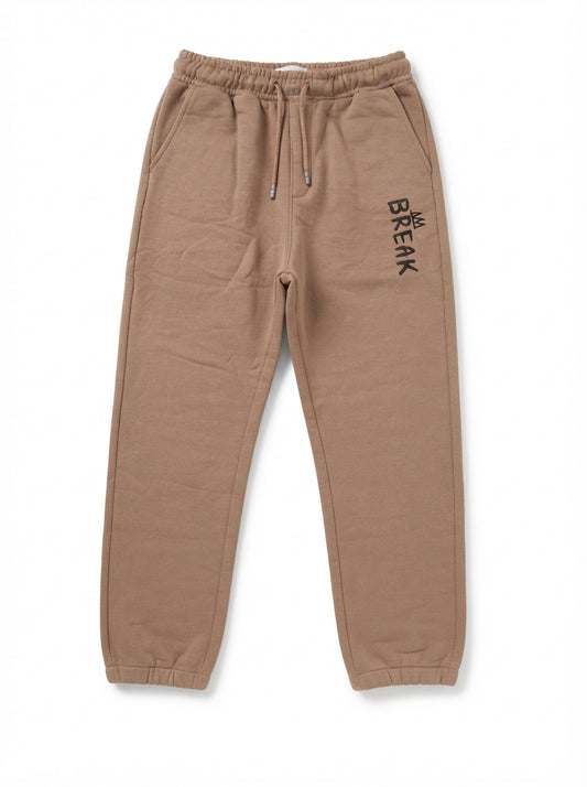 Boys Imported Brown “BREAK” Printed Fleece Jogger Pants – Fleece Winter Wear