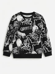 Boys' Black All-Over Graffiti Print Long-Sleeve Sweatshirt – Next