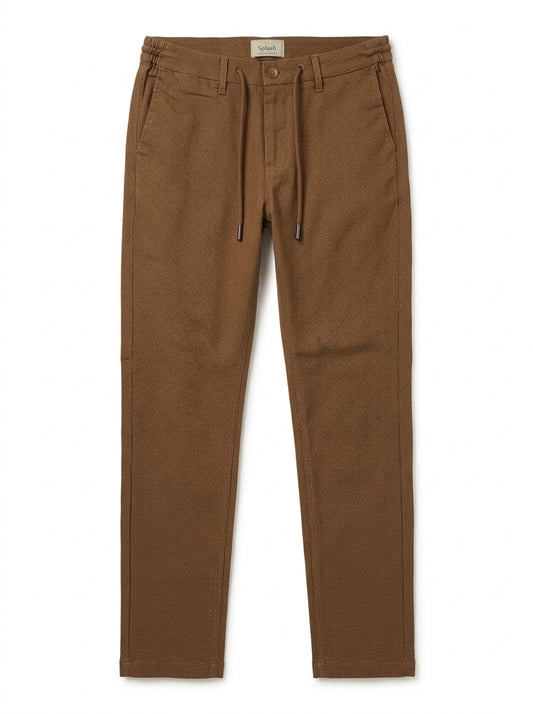 Men's Brown Textured Casual Trousers