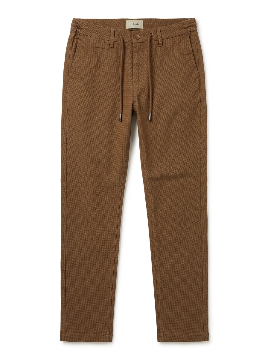 Men's Brown Textured Casual Trousers