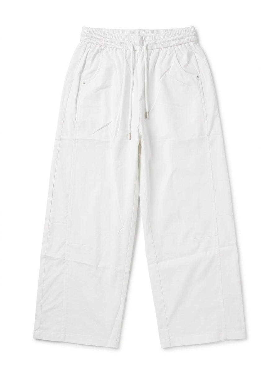 Women's Casual High-Waist White Wide-Leg Utility Trousers