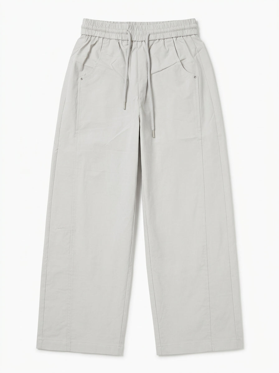 Women's Casual High-Waist Light Gray Wide-Leg Utility Trousers