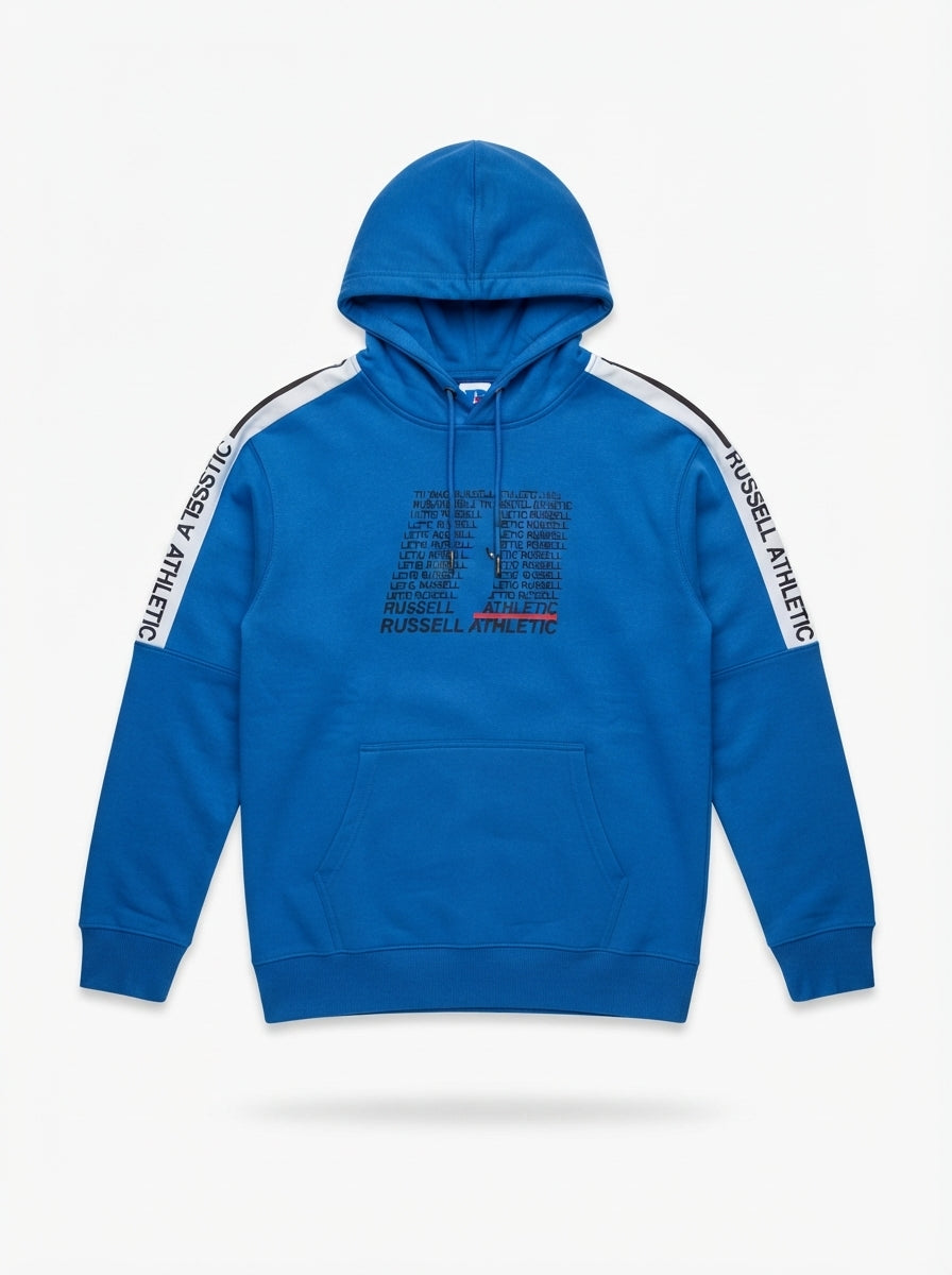 Russell Athletic Blue Shoulder-Stripe Hoodie | Men's Streetwear