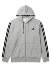 Men’s Essentials 3-Stripes Full-Zip Fleece Hoodie – Heather Grey