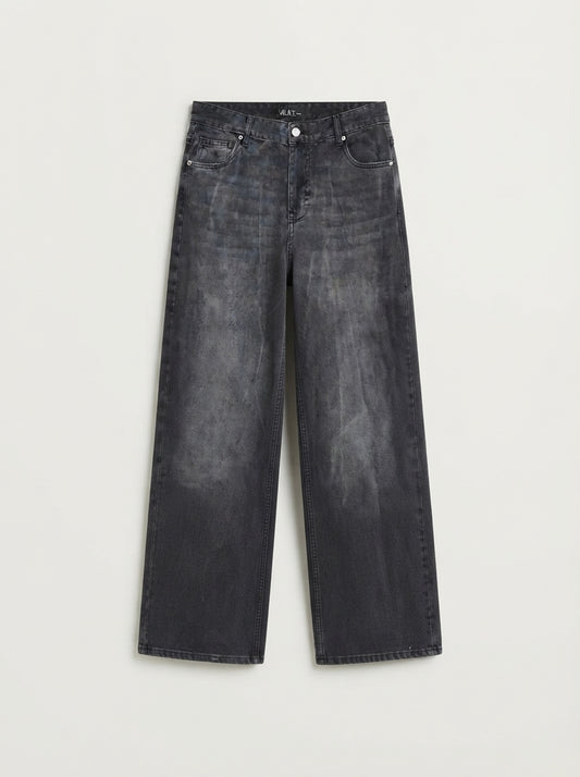 Vilet Women Wash Baggy Fit Denim Jeans in Charcoal Black
