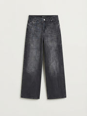 Vilet Women Wash Baggy Fit Denim Jeans in Charcoal Black