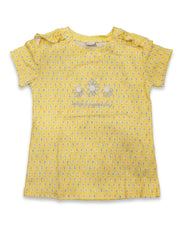 Girls' Yellow Floral T-Shirt - "Today is a Good Day" Print & Ruffle Shoulders