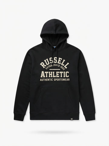 Russell Athletic Black Graphic Hoodie | Men's Streetwear Pullover