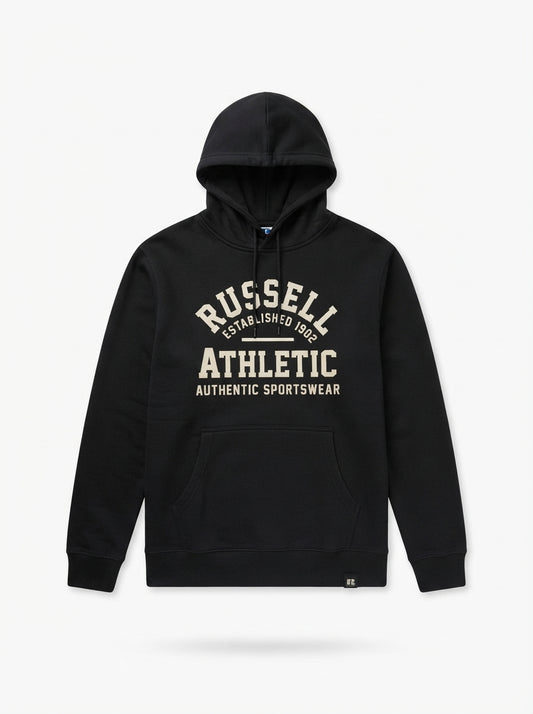 Russell Athletic Black Graphic Hoodie | Men's Streetwear Pullover