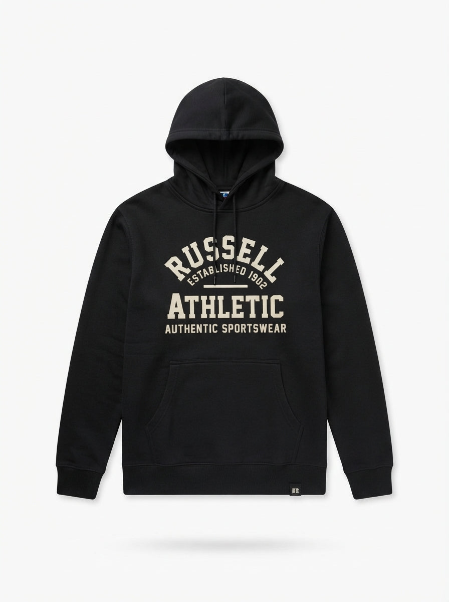 Russell Athletic Black Graphic Hoodie | Men's Streetwear Pullover