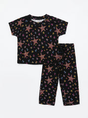 Girls Black Starburst 2-Piece Lounge Outfit Set