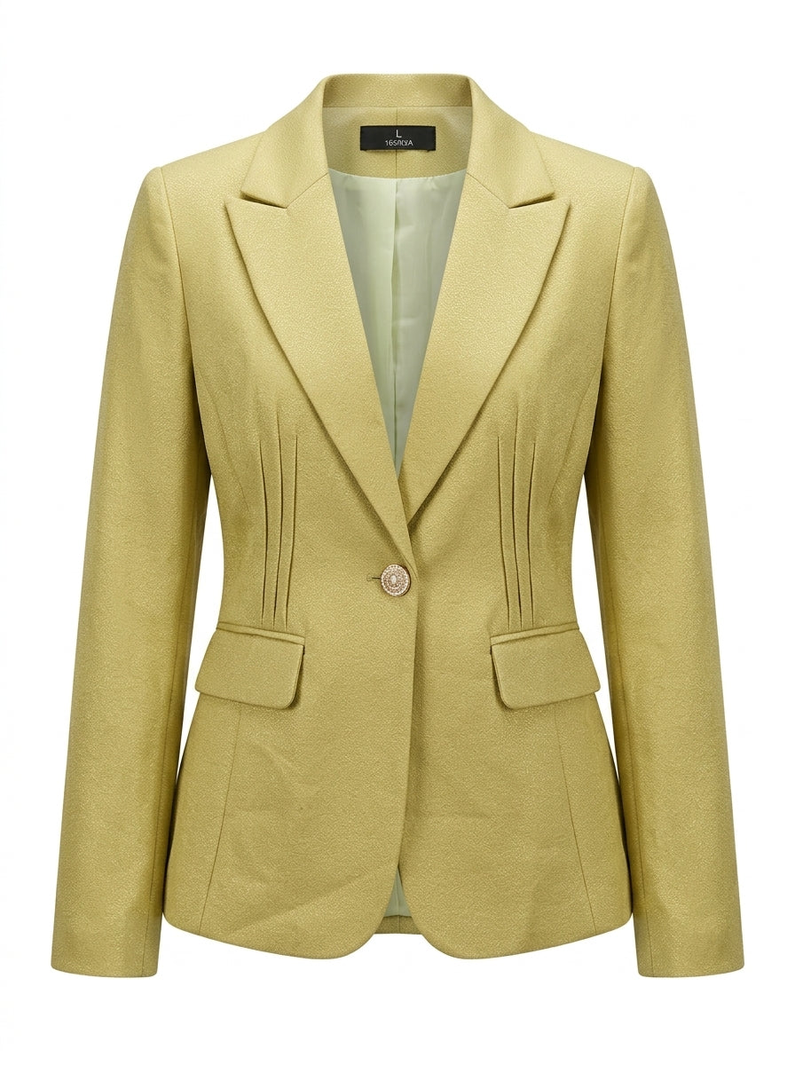 Women's Pleated Waist Single-Button Blazer – Light Olive