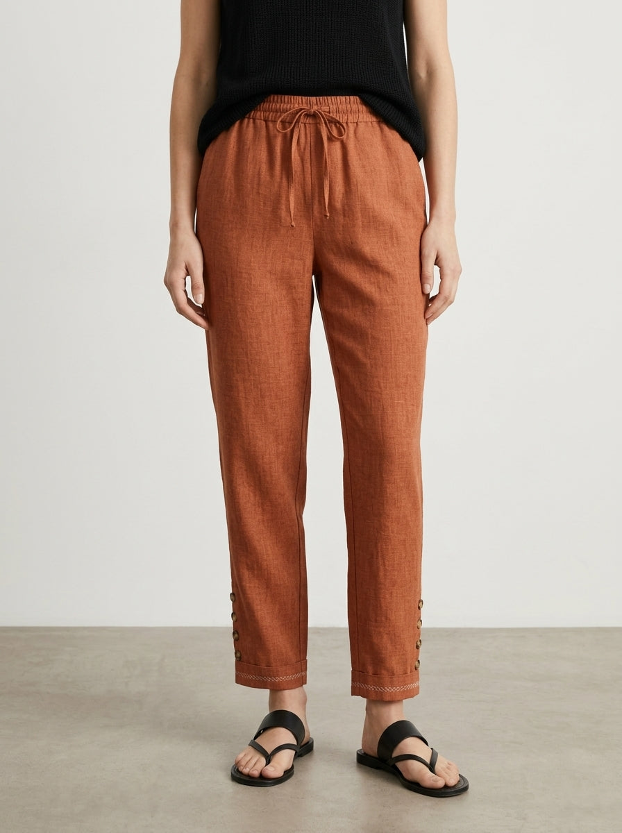 Terracotta Drawstring Trousers with Button Cuffs