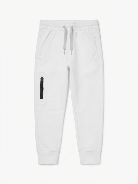 Boys' Crisp White Fleece Sweatpants with Drawstring