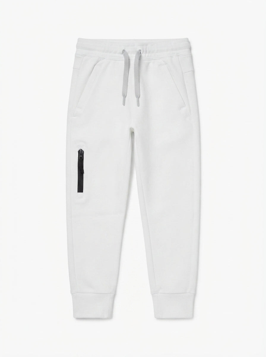 Boys' Crisp White Fleece Sweatpants with Drawstring