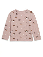 Kids Dusty Pink Cozy Home & Plant Print Long-Sleeve T-Shirt