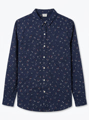 Women's Navy Blue Printed Long-Sleeve Button-Down Shirt