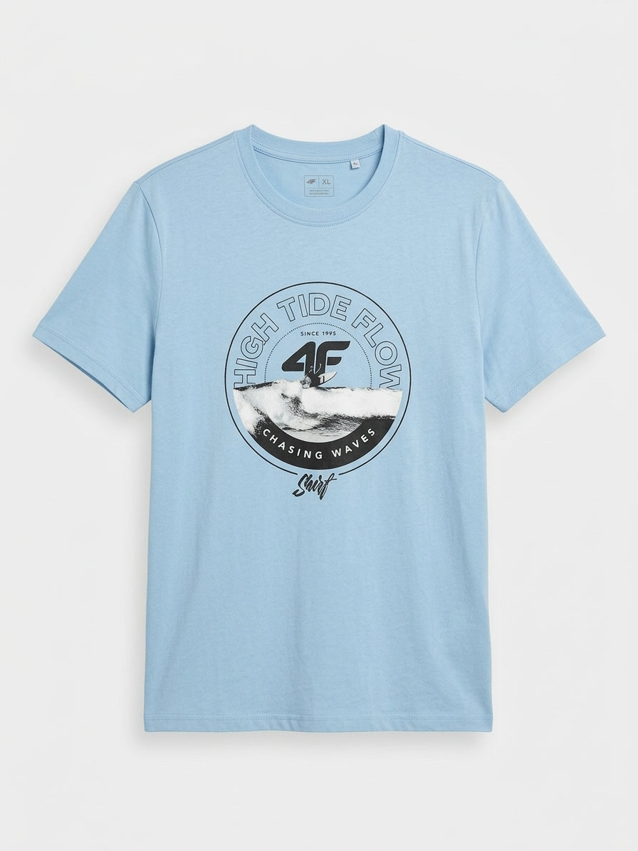 Men's Light Blue Surf Graphic T-Shirt – High Tide Flow Casual Short Sleeve Tee