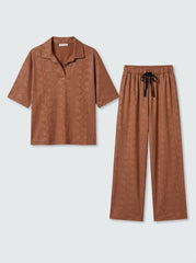 Oysho Brown Textured Short-Sleeve Co-Ord Set