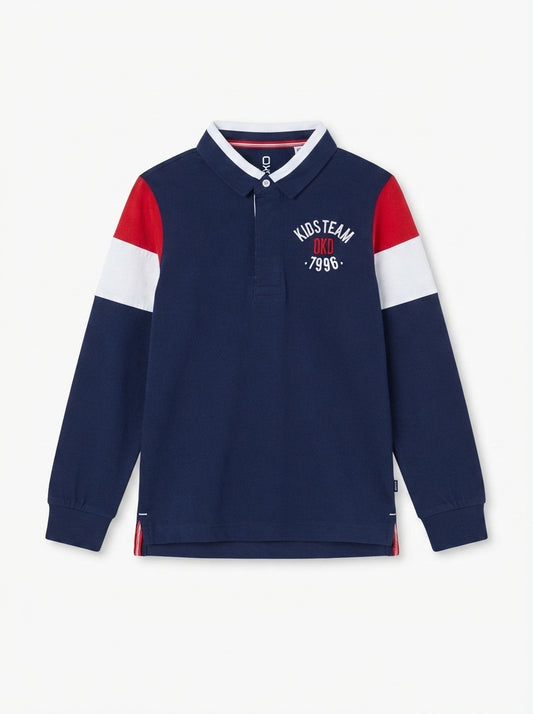 Children's Navy Blue, Red, and White Athletic Polo Pullover
